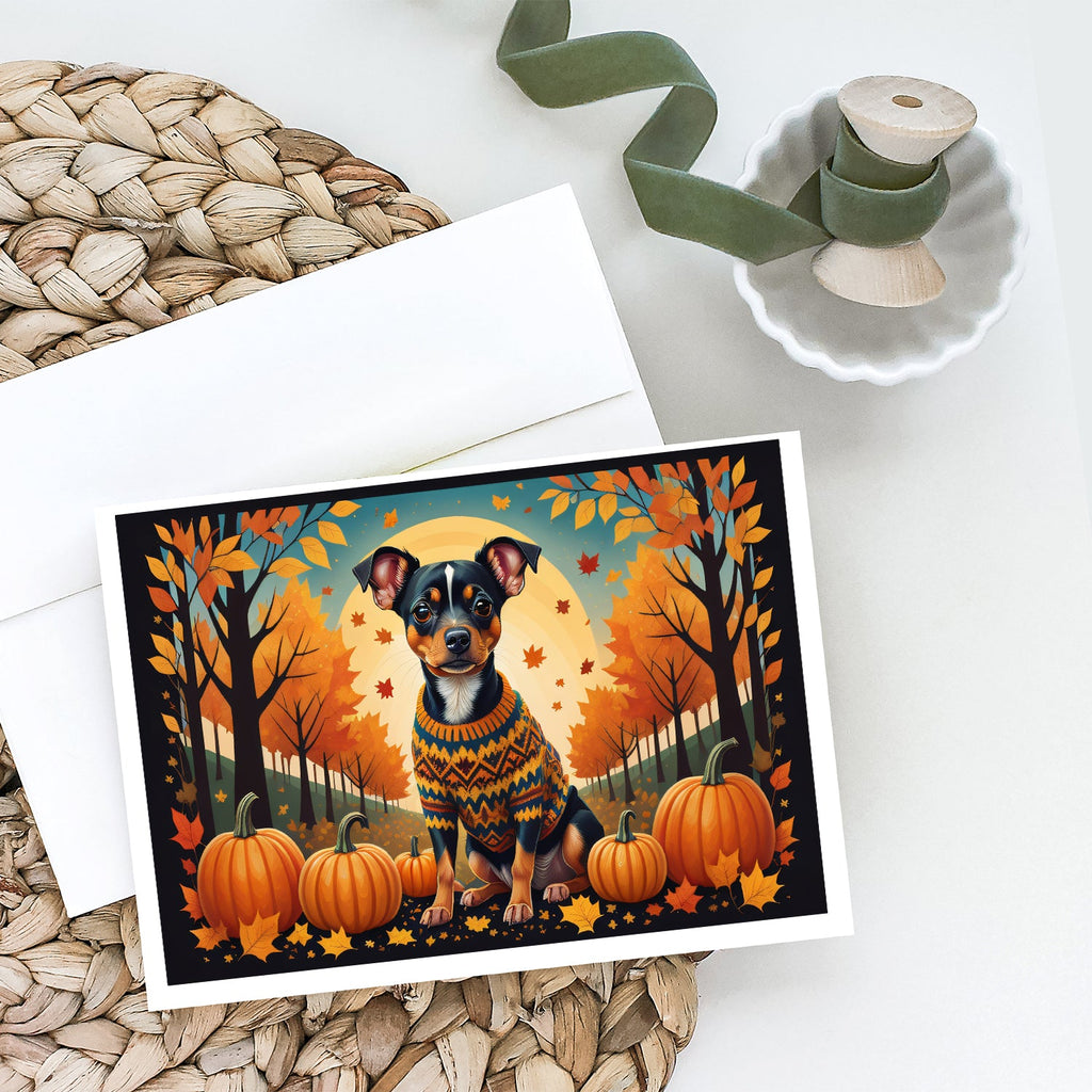 Miniature Pinscher Fall Greeting Cards Pack of 8 Blank Cards with Envelopes Whimsical A7 Size 5x7