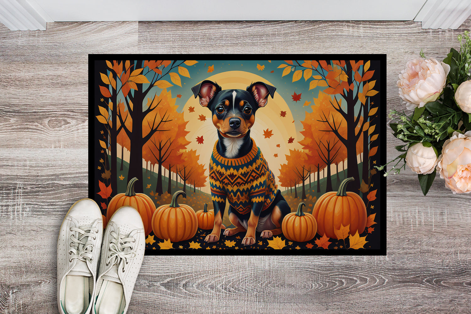 Miniature Pinscher Fall Doormat Indoor Outdoor 18H X 27W Front Door Mat Rugs for Entryway, Non Slip Washable
