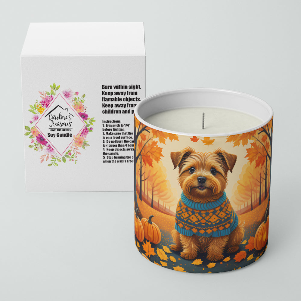 Norfolk Terrier Fall Decorative Soy Candle Nature Soy Wax Essential Oil Home Decor Ideal for Bedroom Kitchen Bath Office Gift, 10 oz