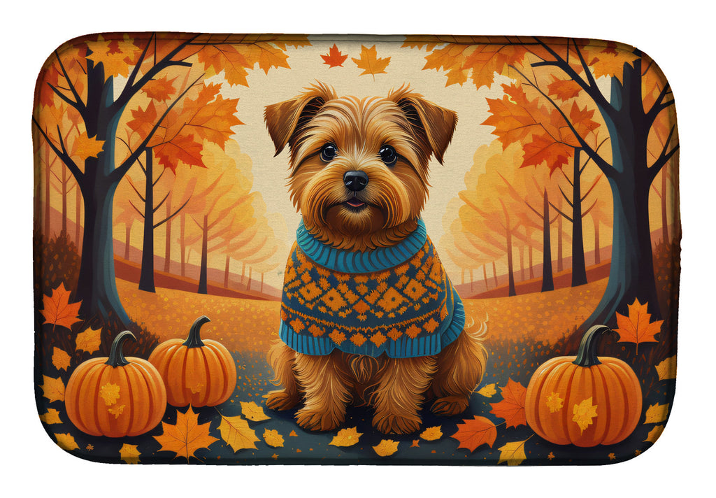 Norfolk Terrier Fall Dish Drying Mat Absorbent Dish Drying Mat Pad for Kitchen Counter Dish Drainer Mat for Countertop, 14 x 21", Multicolor