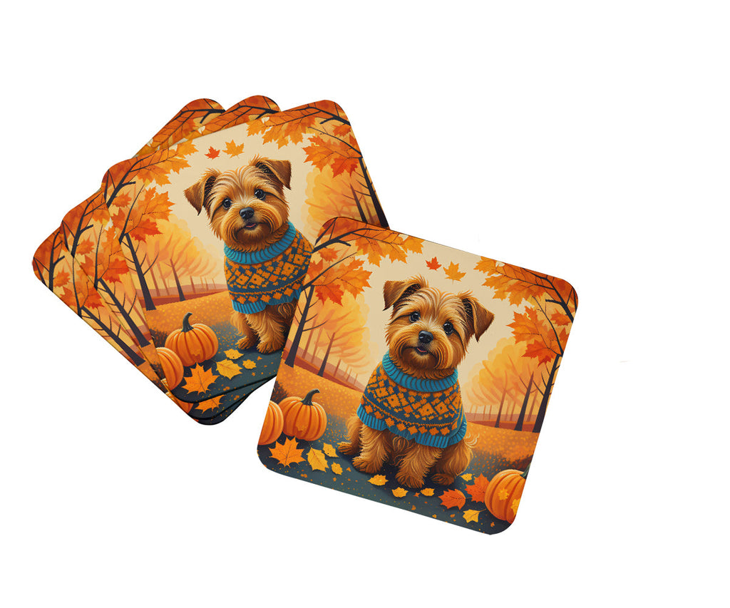 Norfolk Terrier Fall Foam Coasters Set of 4 Cup Coasters for Indoor Outdoor, Tabletop Protection, Anti Slip, Mouse pad Material