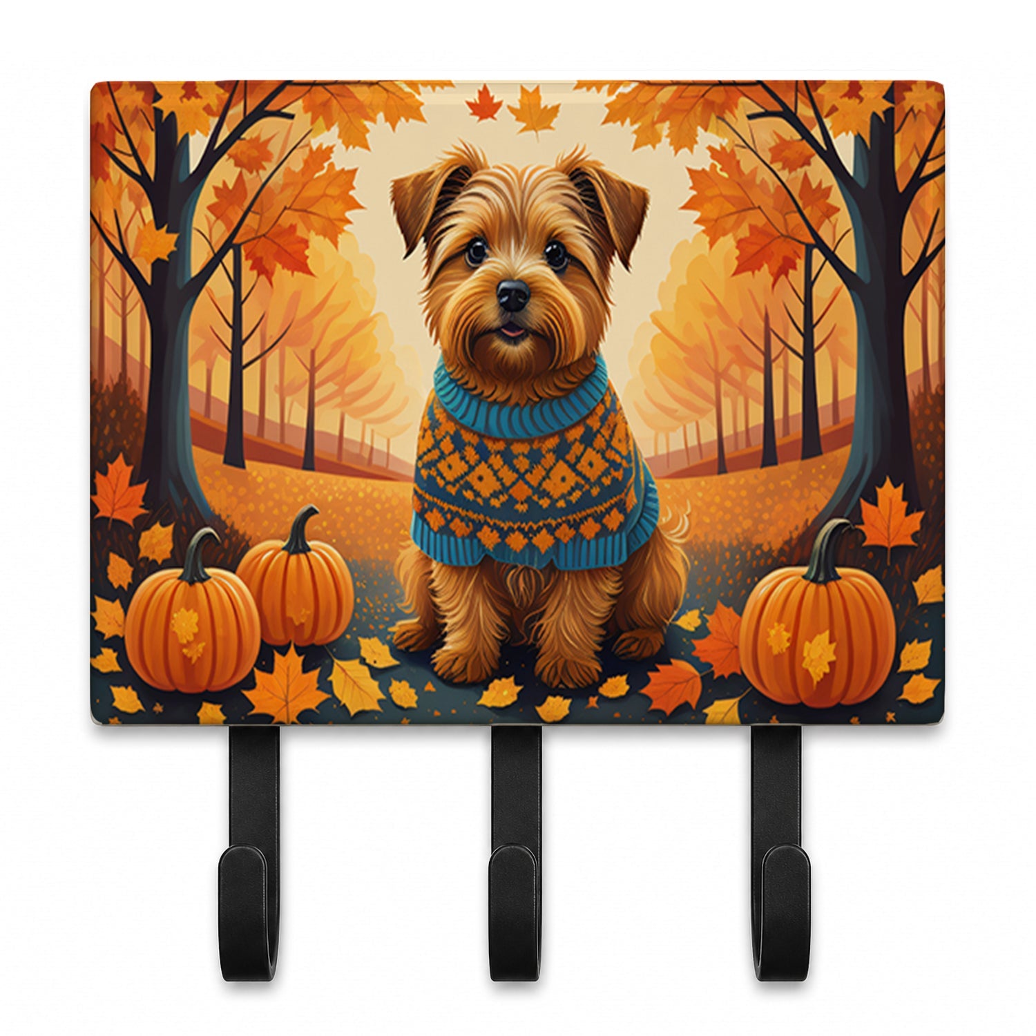 Norfolk Terrier Fall Leash or Key Holder Wall Hooks, Coat Rack Wall Mount, for Hanging Keys, Towels, Aprons, Leashes