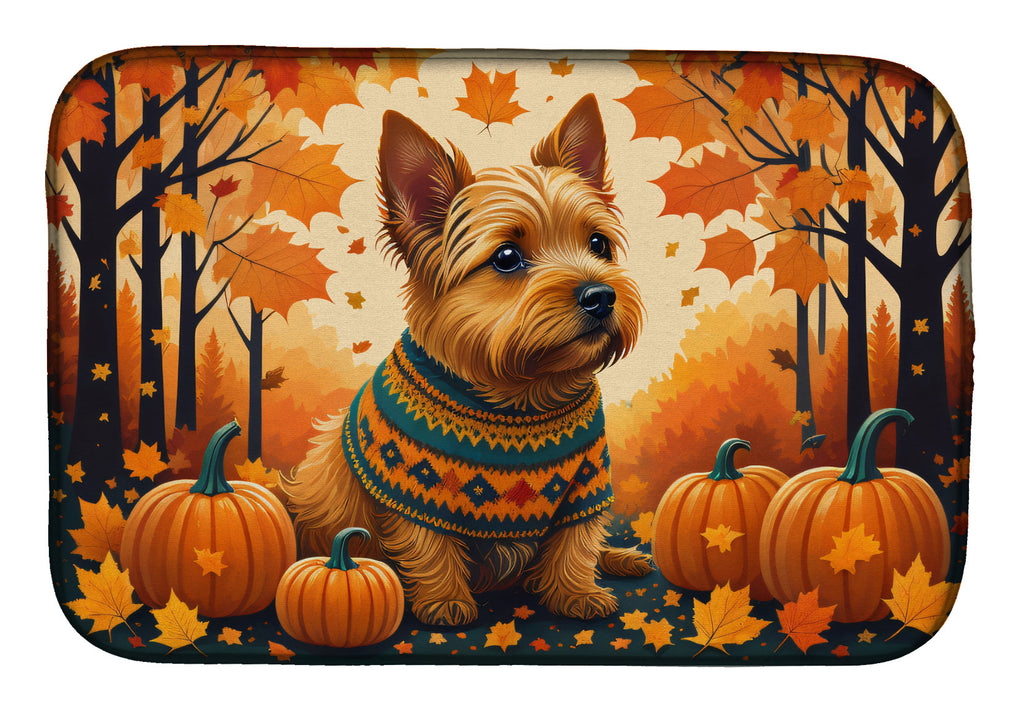 Norwich Terrier Fall Dish Drying Mat Absorbent Dish Drying Mat Pad for Kitchen Counter Dish Drainer Mat for Countertop, 14 x 21", Multicolor