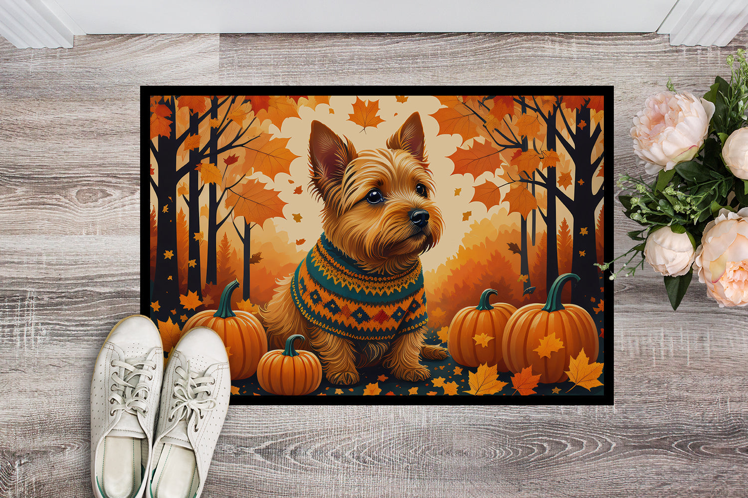 Norwich Terrier Fall Doormat Indoor Outdoor 18H X 27W Front Door Mat Rugs for Entryway, Non Slip Washable