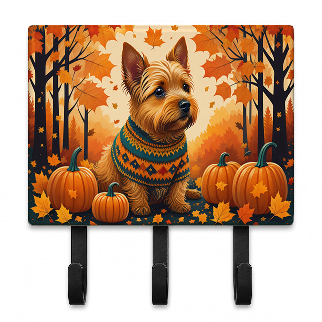 Norwich Terrier Fall Leash or Key Holder Wall Hooks, Coat Rack Wall Mount, for Hanging Keys, Towels, Aprons, Leashes