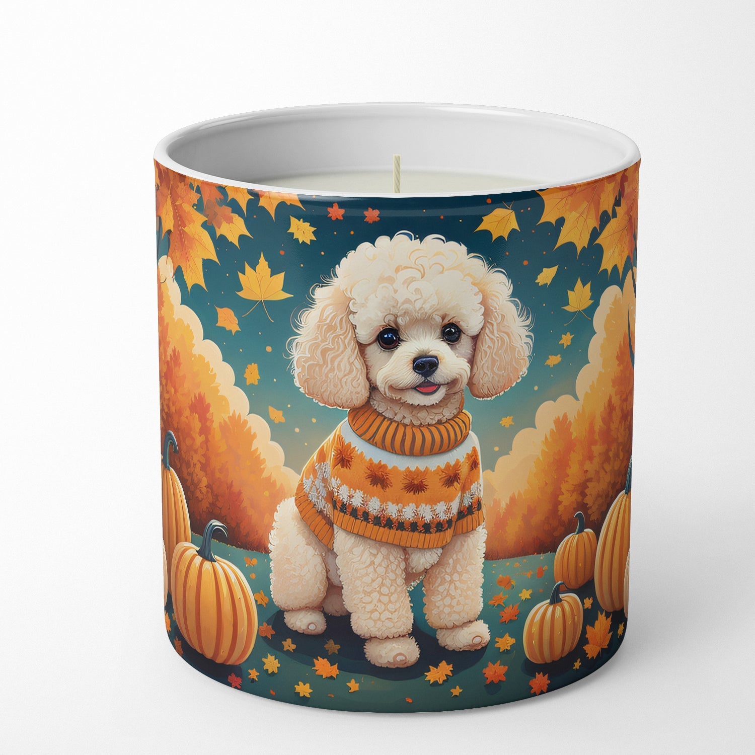 Poodle Fall Decorative Soy Candle Nature Soy Wax Essential Oil Home Decor Ideal for Bedroom Kitchen Bath Office Gift, 10 oz