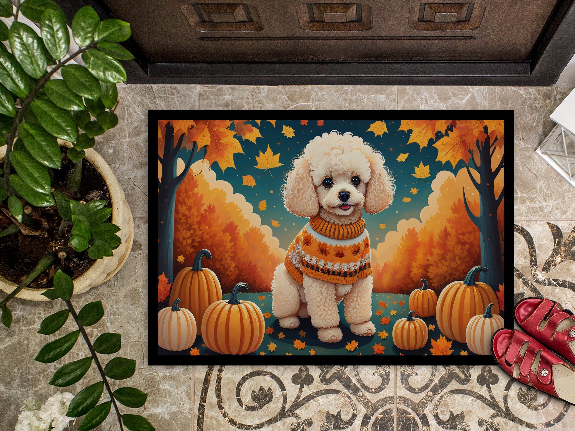Poodle Fall Doormat Indoor Outdoor 18H X 27W Front Door Mat Rugs for Entryway, Non Slip Washable