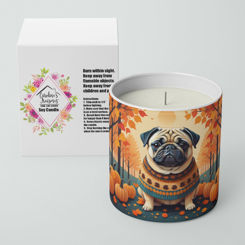 Fawn Pug Fall Decorative Soy Candle Nature Soy Wax Essential Oil Home Decor Ideal for Bedroom Kitchen Bath Office Gift, 10 oz