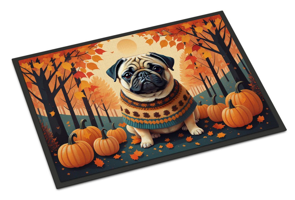 Fawn Pug Fall Doormat Indoor Outdoor 24H X 36W Front Door Mat Rugs for Entryway, Non Slip Washable Low Pile,