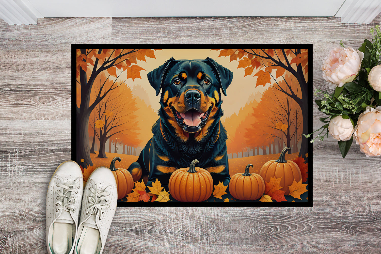 Rottweiler Fall Doormat Indoor Outdoor 18H X 27W Front Door Mat Rugs for Entryway, Non Slip Washable
