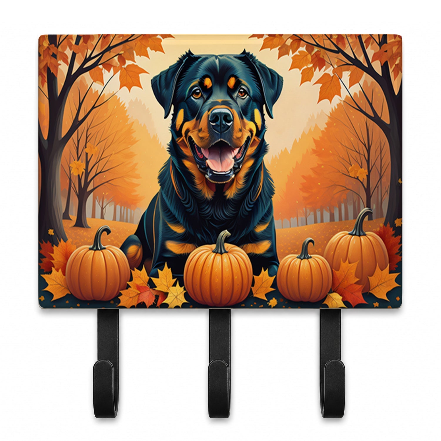 Rottweiler Fall Leash or Key Holder Wall Hooks, Coat Rack Wall Mount, for Hanging Keys, Towels, Aprons, Leashes