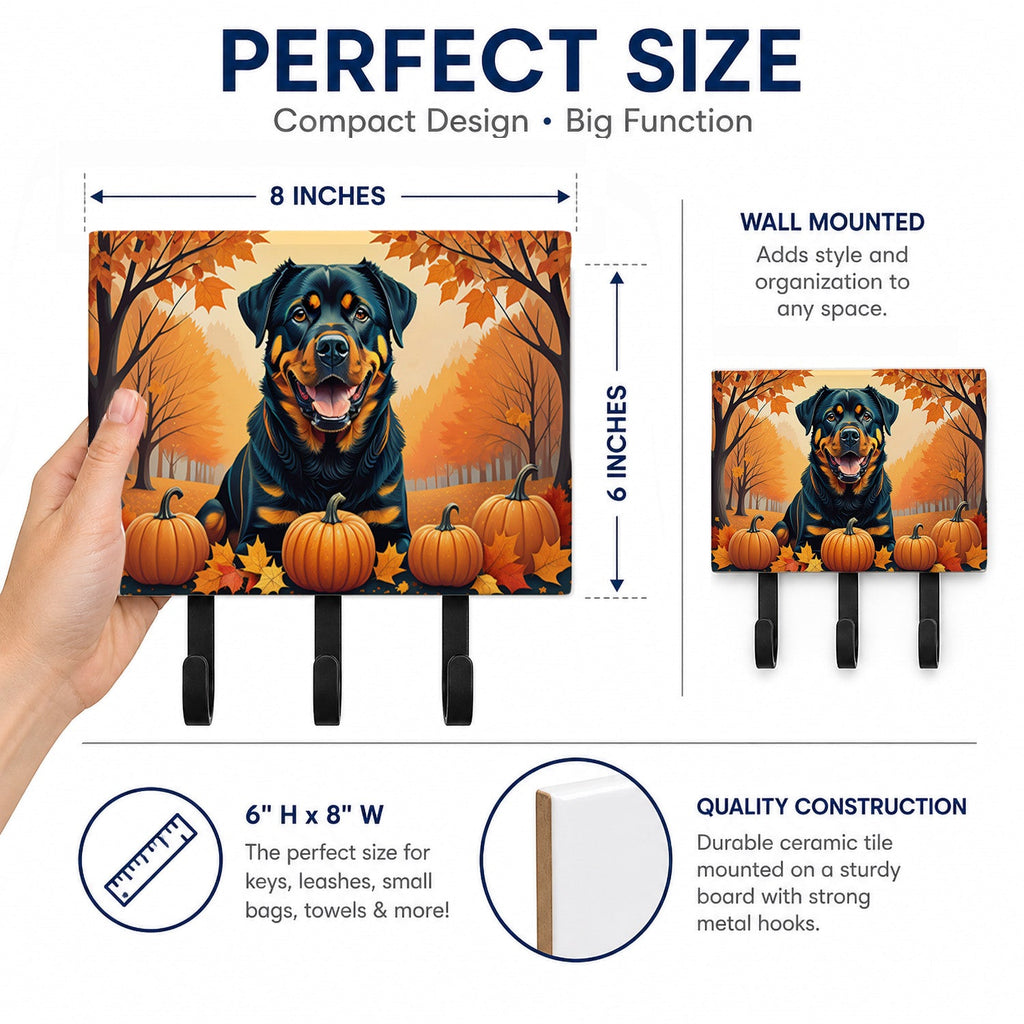 Rottweiler Fall Leash or Key Holder Wall Hooks, Coat Rack Wall Mount, for Hanging Keys, Towels, Aprons, Leashes