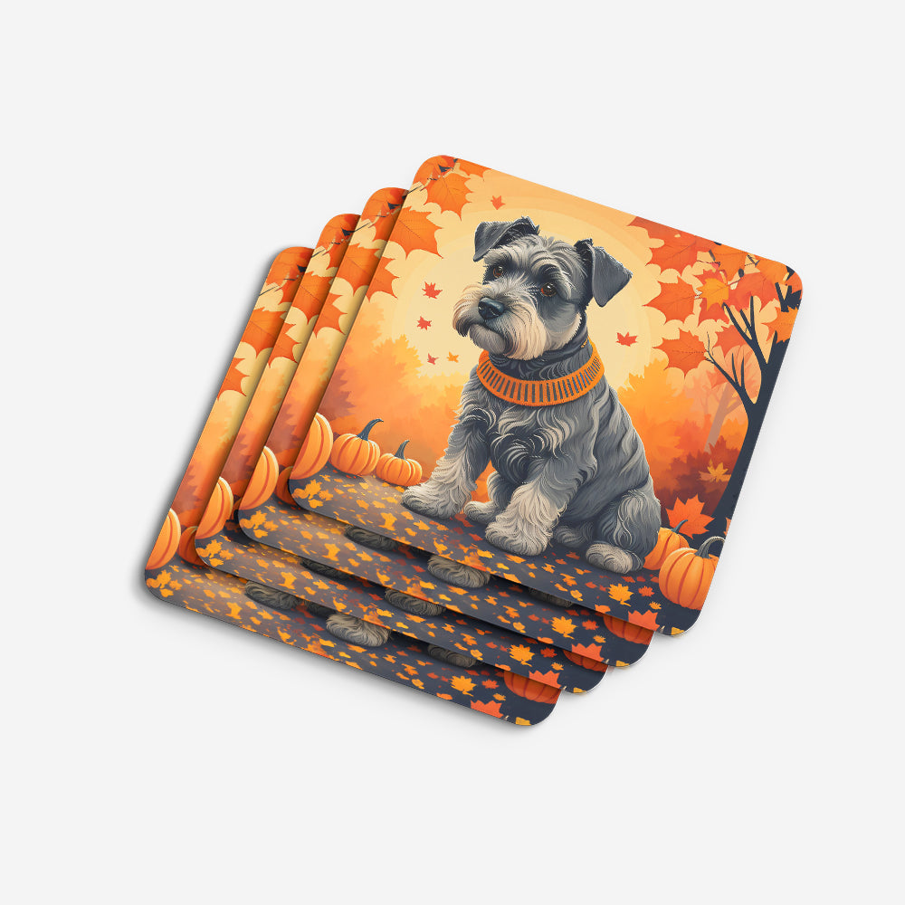Schnauzer Fall Foam Coasters Set of 4 Cup Coasters for Indoor Outdoor, Tabletop Protection, Anti Slip, Mouse pad Material