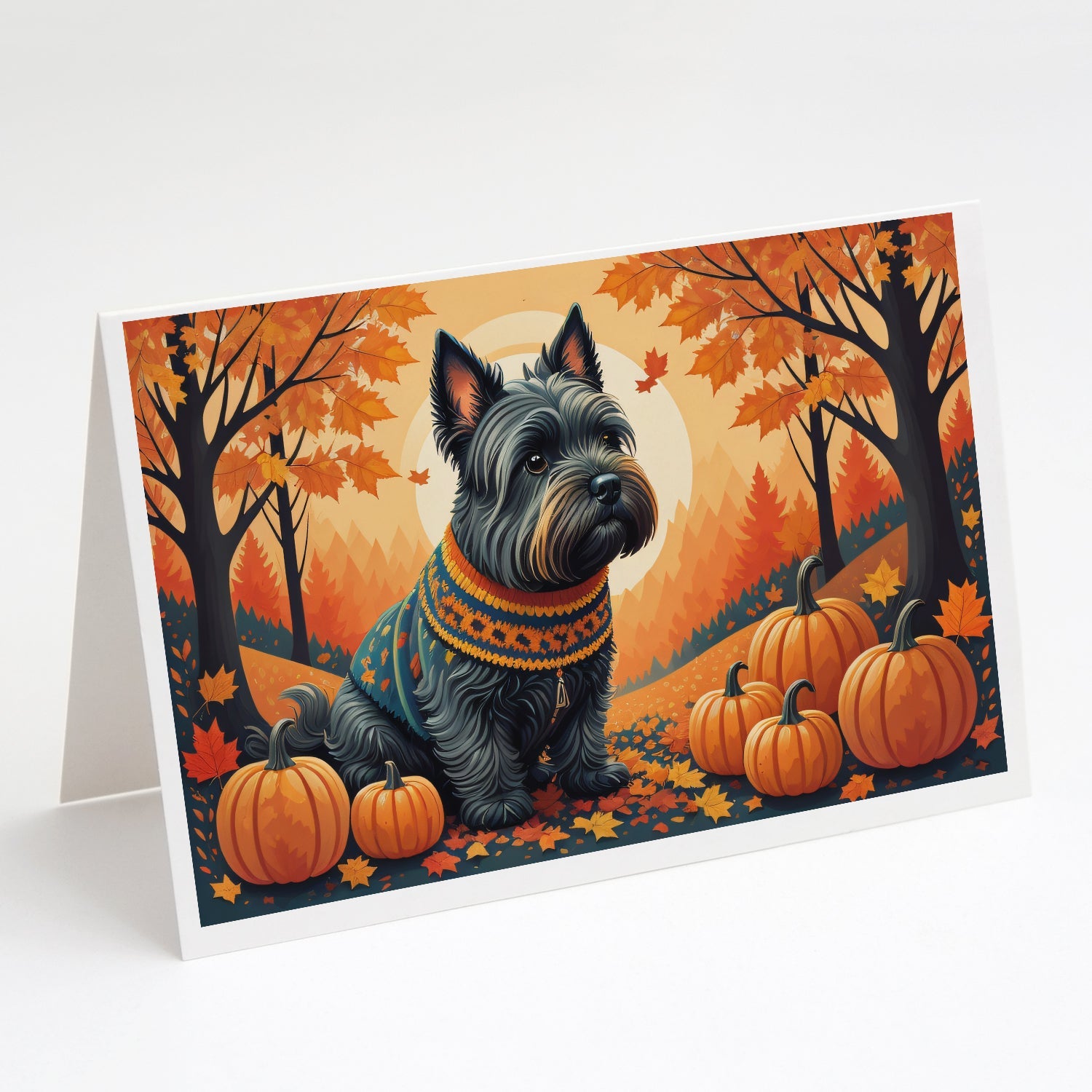 Scottish Terrier Fall Greeting Cards Pack of 8 Blank Cards with Envelopes Whimsical A7 Size 5x7