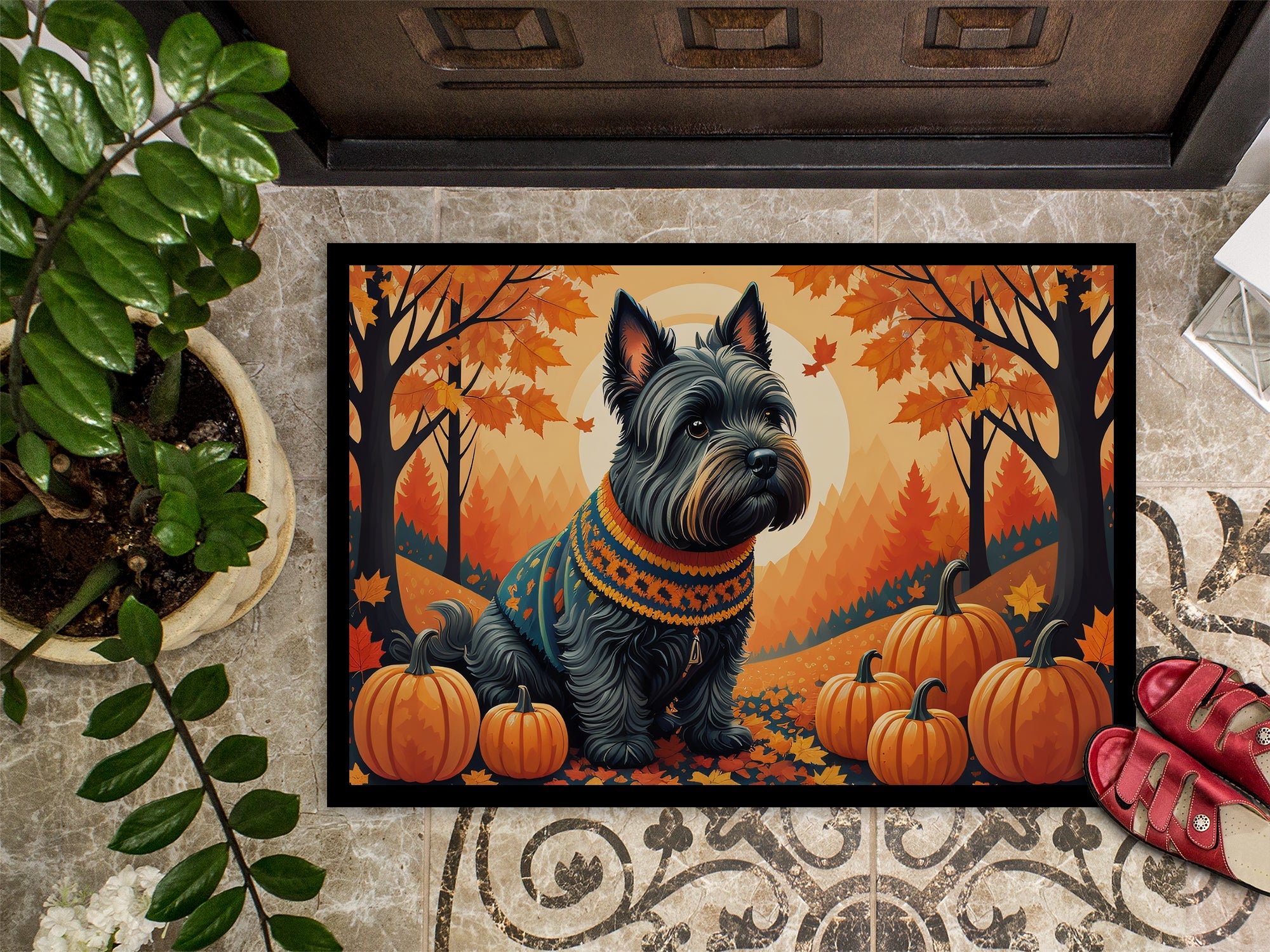 Scottish Terrier Fall Doormat Indoor Outdoor 24H X 36W Front Door Mat Rugs for Entryway, Non Slip Washable Low Pile,