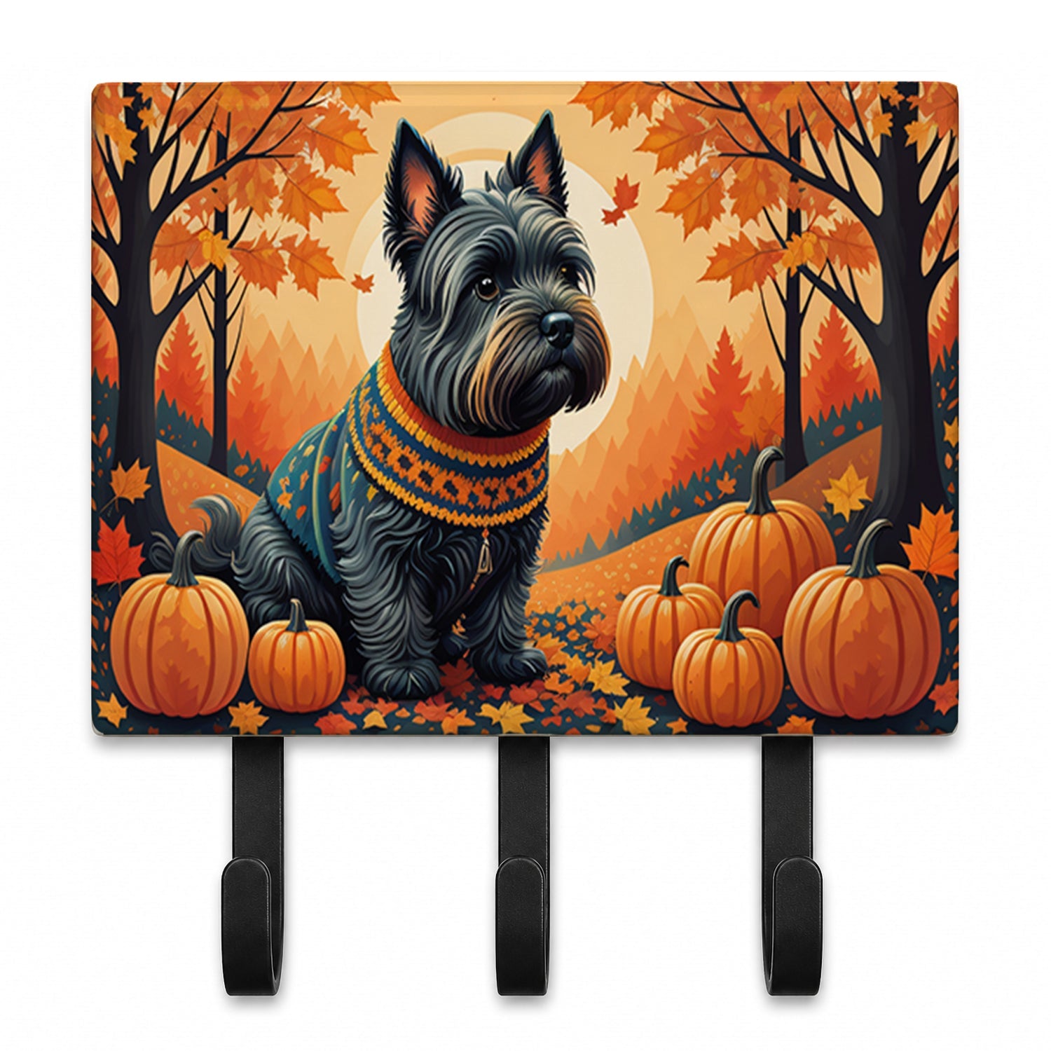 Scottish Terrier Fall Leash or Key Holder Wall Hooks, Coat Rack Wall Mount, for Hanging Keys, Towels, Aprons, Leashes