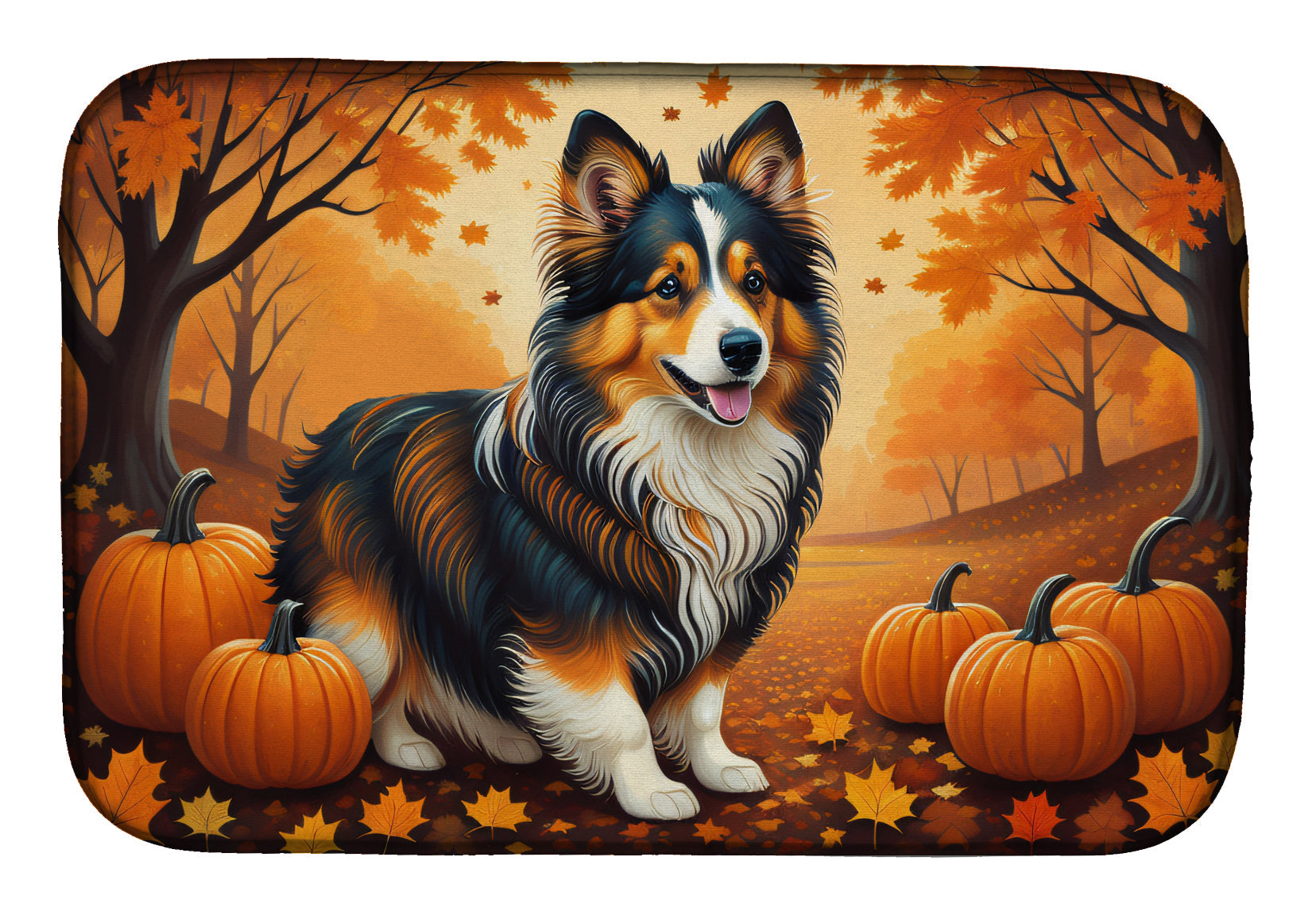 Sheltie Fall Dish Drying Mat Absorbent Dish Drying Mat Pad for Kitchen Counter Dish Drainer Mat for Countertop, 14 x 21", Multicolor