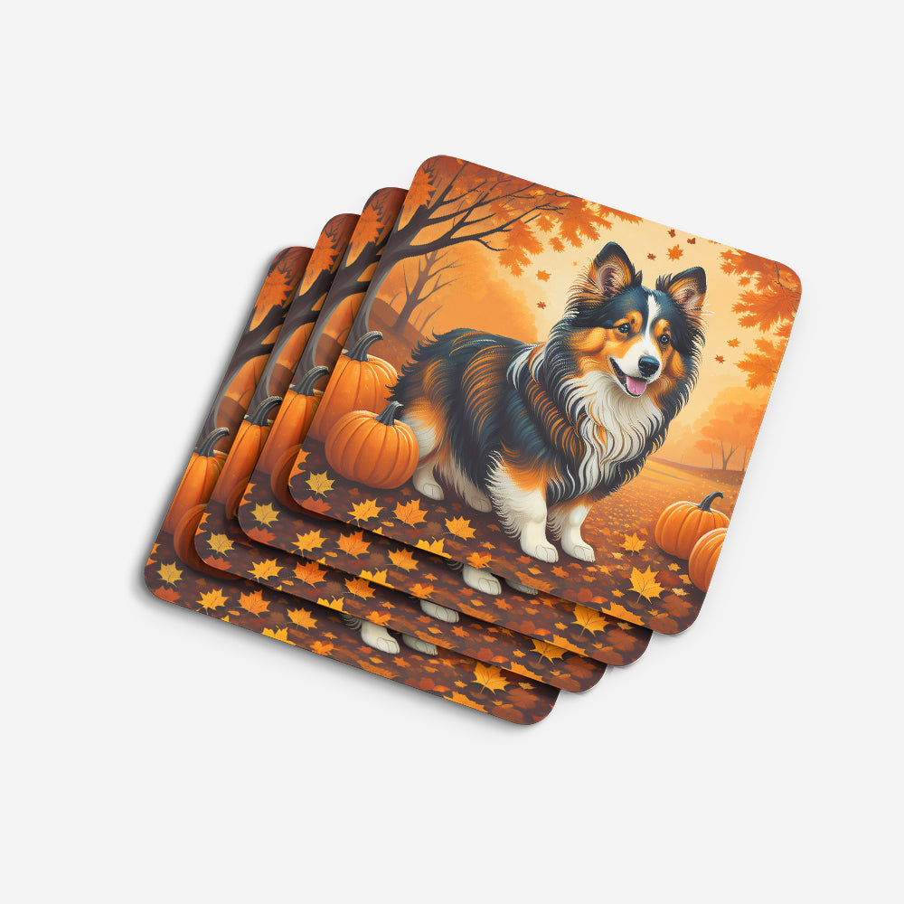 Sheltie Fall Foam Coasters Set of 4 Cup Coasters for Indoor Outdoor, Tabletop Protection, Anti Slip, Mouse pad Material