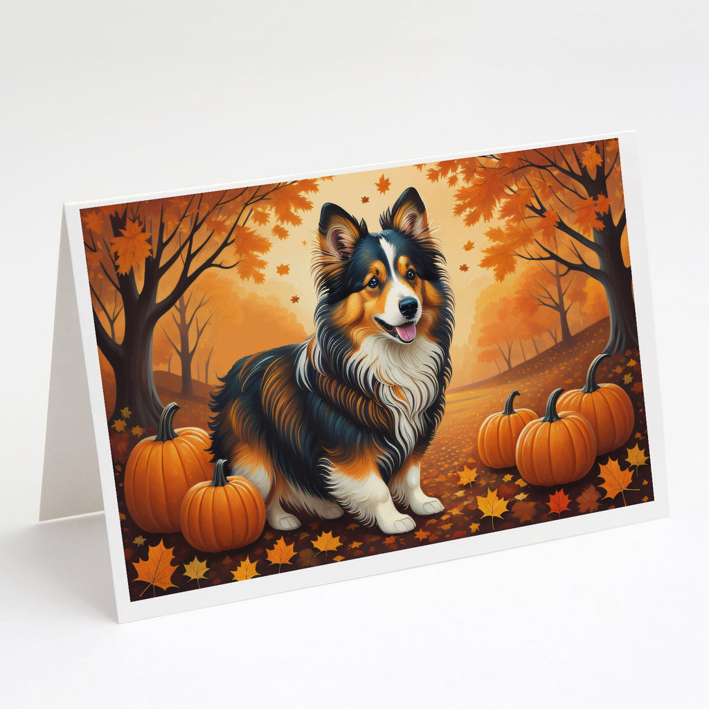 Sheltie Fall Greeting Cards Pack of 8 Blank Cards with Envelopes Whimsical A7 Size 5x7