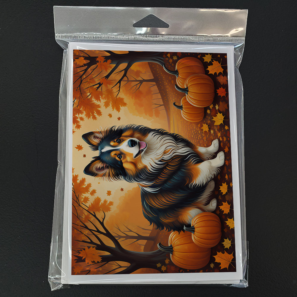 Sheltie Fall Greeting Cards Pack of 8 Blank Cards with Envelopes Whimsical A7 Size 5x7