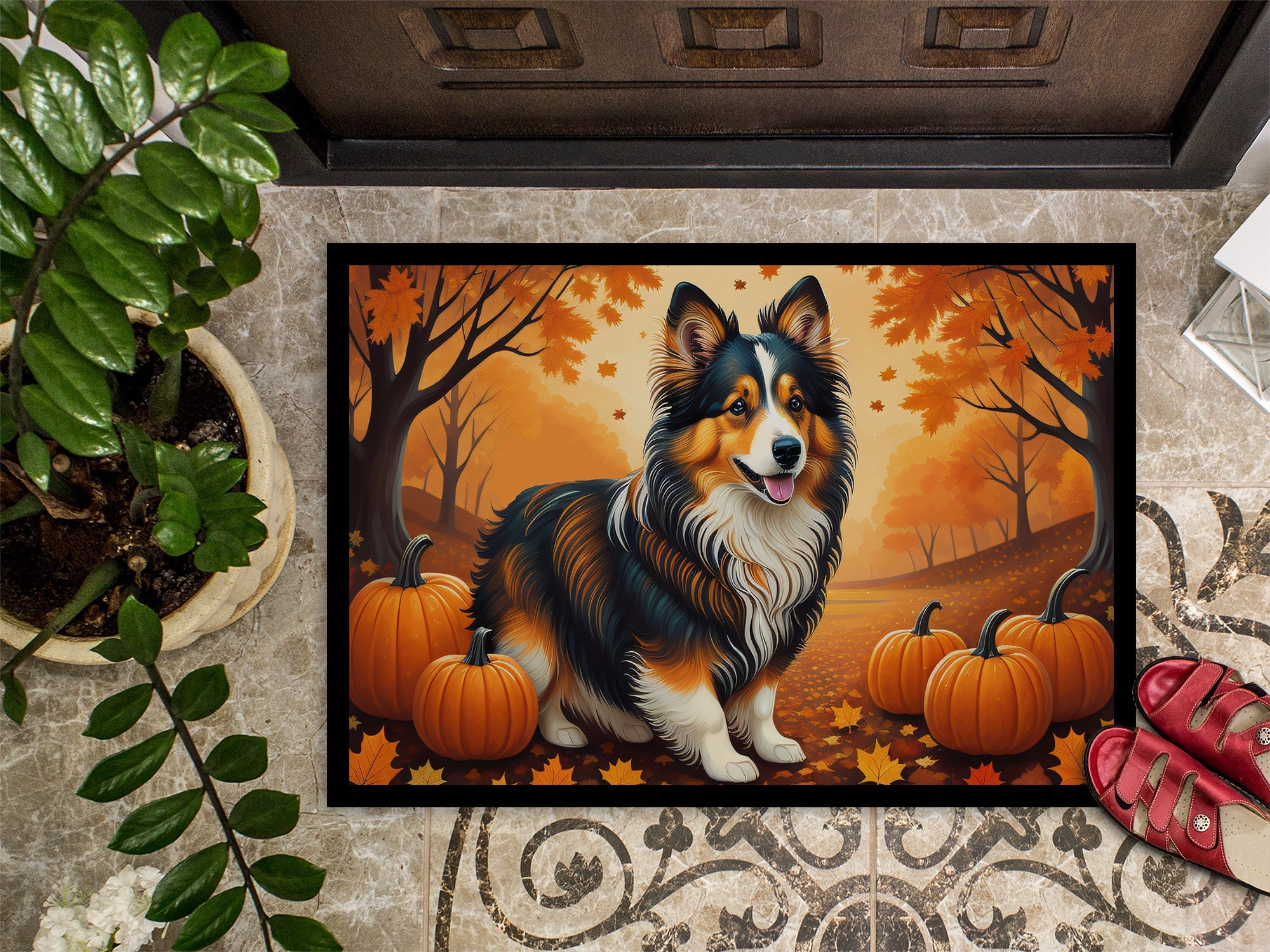 Sheltie Fall Doormat Indoor Outdoor 24H X 36W Front Door Mat Rugs for Entryway, Non Slip Washable Low Pile,