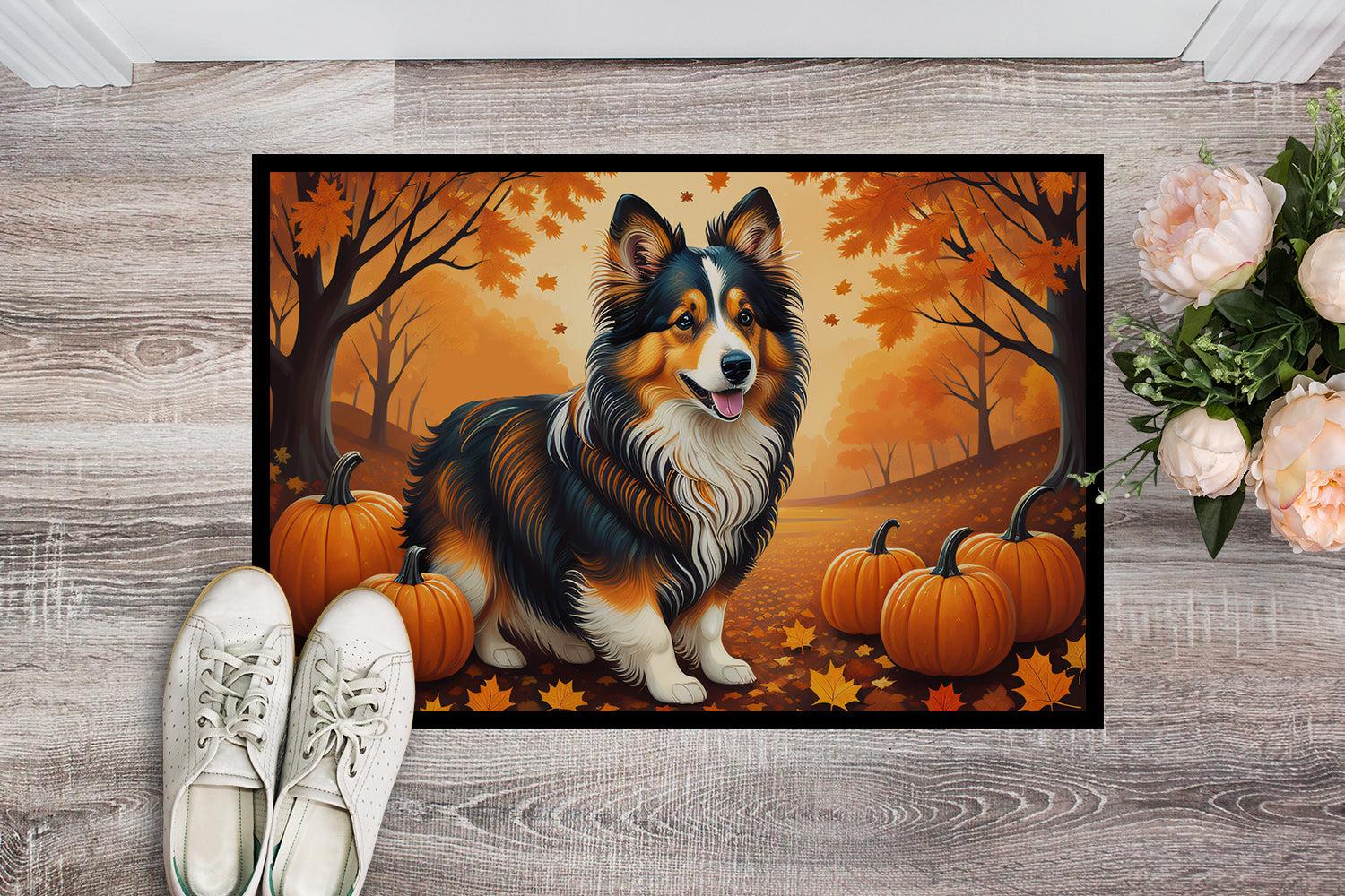 Sheltie Fall Doormat Indoor Outdoor 18H X 27W Front Door Mat Rugs for Entryway, Non Slip Washable