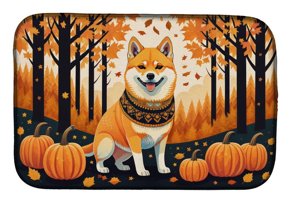 Shiba Inu Fall Dish Drying Mat Absorbent Dish Drying Mat Pad for Kitchen Counter Dish Drainer Mat for Countertop, 14 x 21", Multicolor