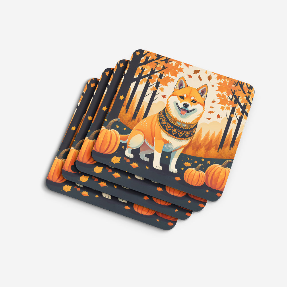 Shiba Inu Fall Foam Coasters Set of 4 Cup Coasters for Indoor Outdoor, Tabletop Protection, Anti Slip, Mouse pad Material