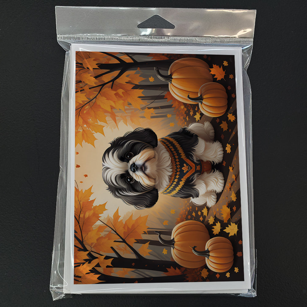 Shih Tzu Fall Greeting Cards Pack of 8 Blank Cards with Envelopes Whimsical A7 Size 5x7