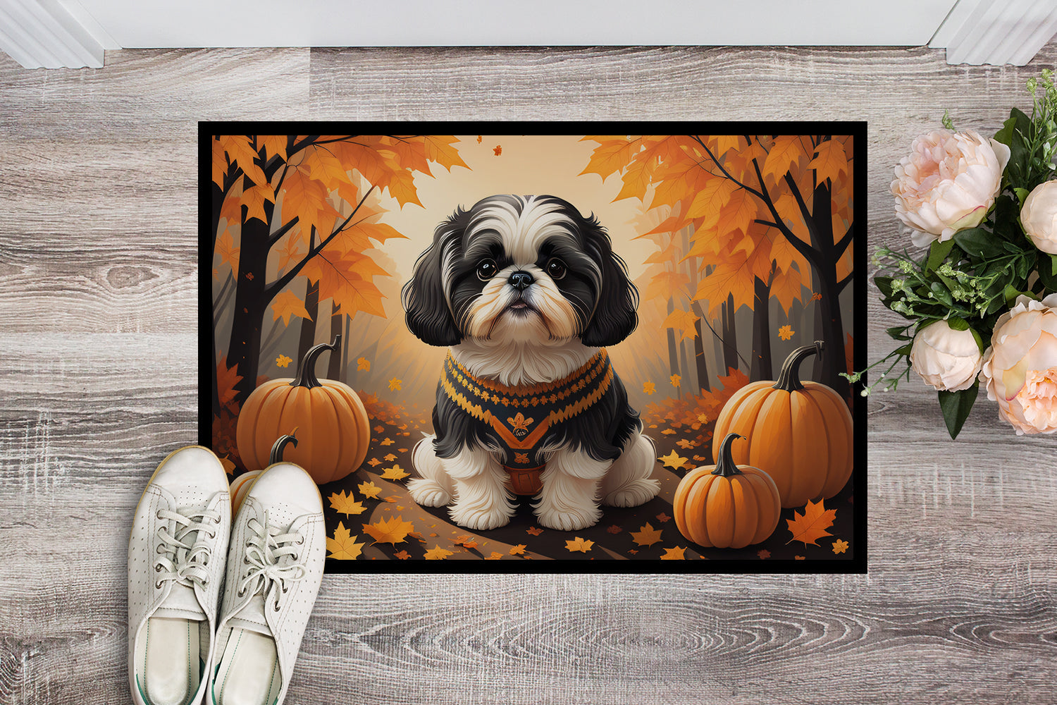 Shih Tzu Fall Doormat Indoor Outdoor 18H X 27W Front Door Mat Rugs for Entryway, Non Slip Washable
