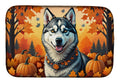 Siberian Husky Fall Dish Drying Mat Absorbent Dish Drying Mat Pad for Kitchen Counter Dish Drainer Mat for Countertop, 14 x 21", Multicolor