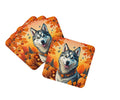 Siberian Husky Fall Foam Coasters Set of 4 Cup Coasters for Indoor Outdoor, Tabletop Protection, Anti Slip, Mouse pad Material