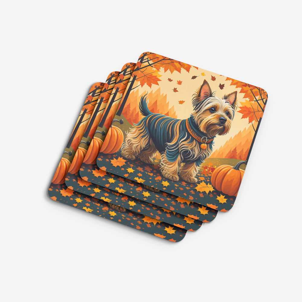 Silky Terrier Fall Foam Coasters Set of 4 Cup Coasters for Indoor Outdoor, Tabletop Protection, Anti Slip, Mouse pad Material