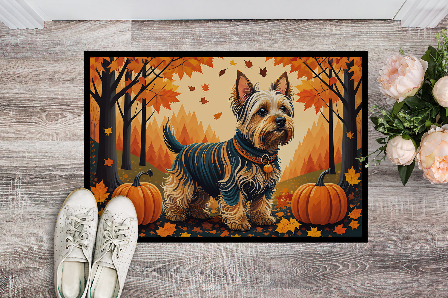 Silky Terrier Fall Doormat Indoor Outdoor 18H X 27W Front Door Mat Rugs for Entryway, Non Slip Washable