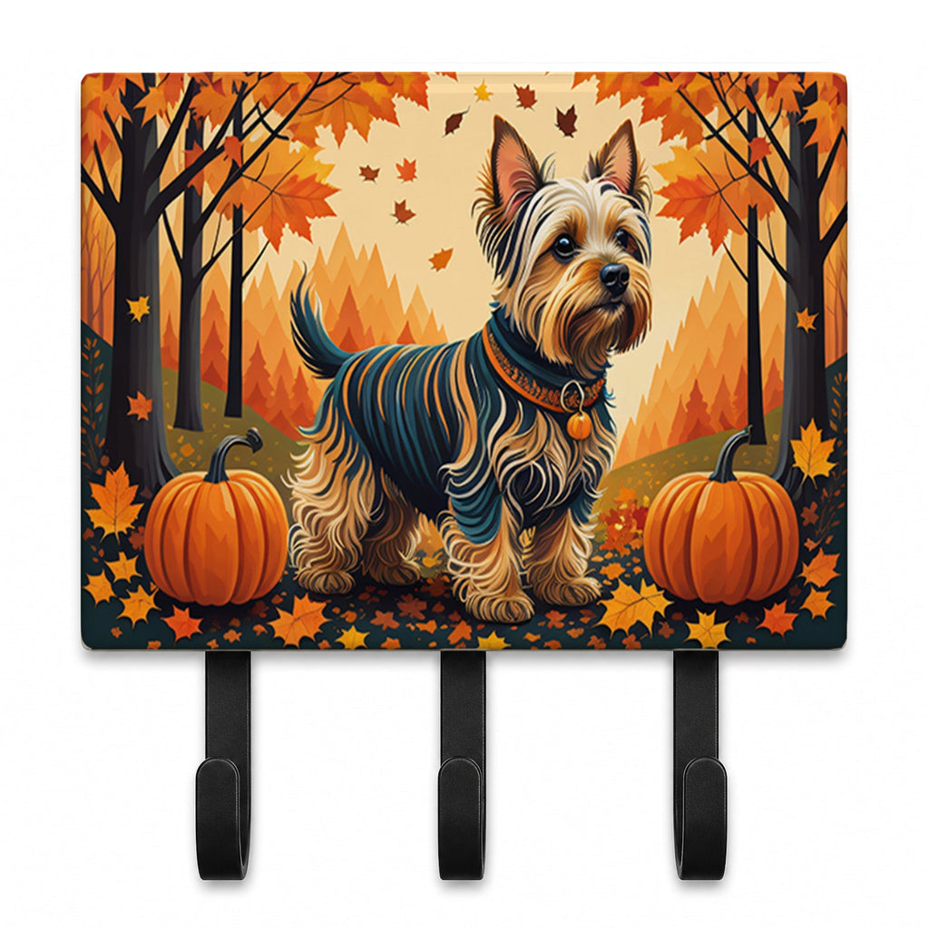 Silky Terrier Fall Leash or Key Holder Wall Hooks, Coat Rack Wall Mount, for Hanging Keys, Towels, Aprons, Leashes