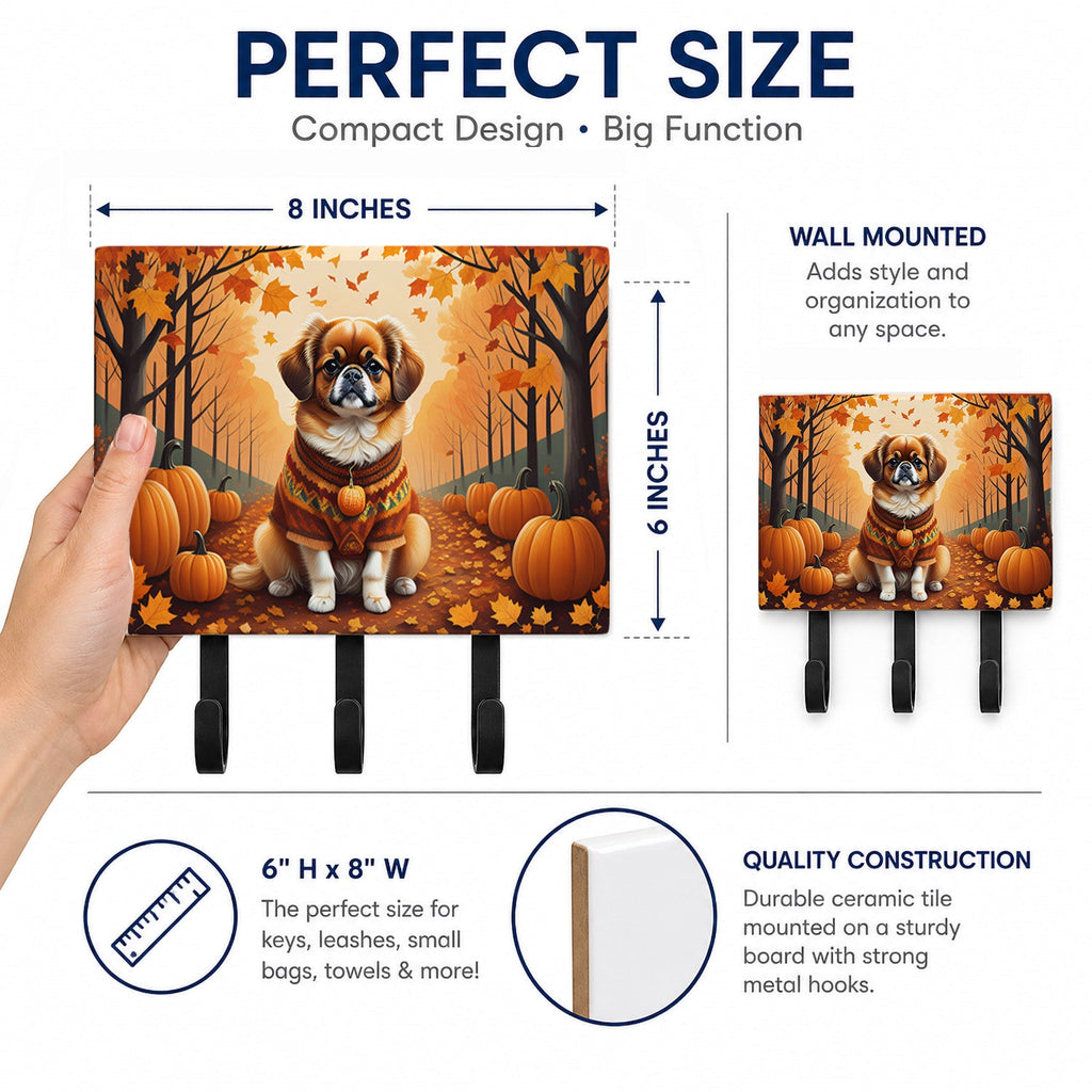 Tibetan Spaniel Fall Leash or Key Holder Wall Hooks, Coat Rack Wall Mount, for Hanging Keys, Towels, Aprons, Leashes