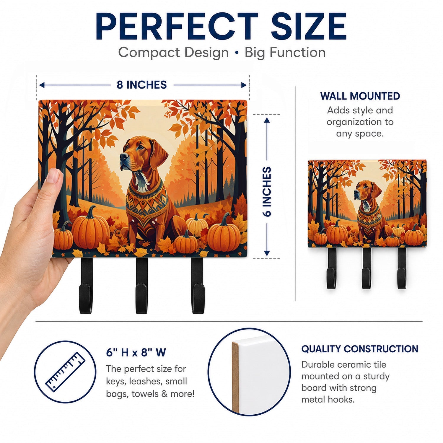 Vizsla Fall Leash or Key Holder Wall Hooks, Coat Rack Wall Mount, for Hanging Keys, Towels, Aprons, Leashes