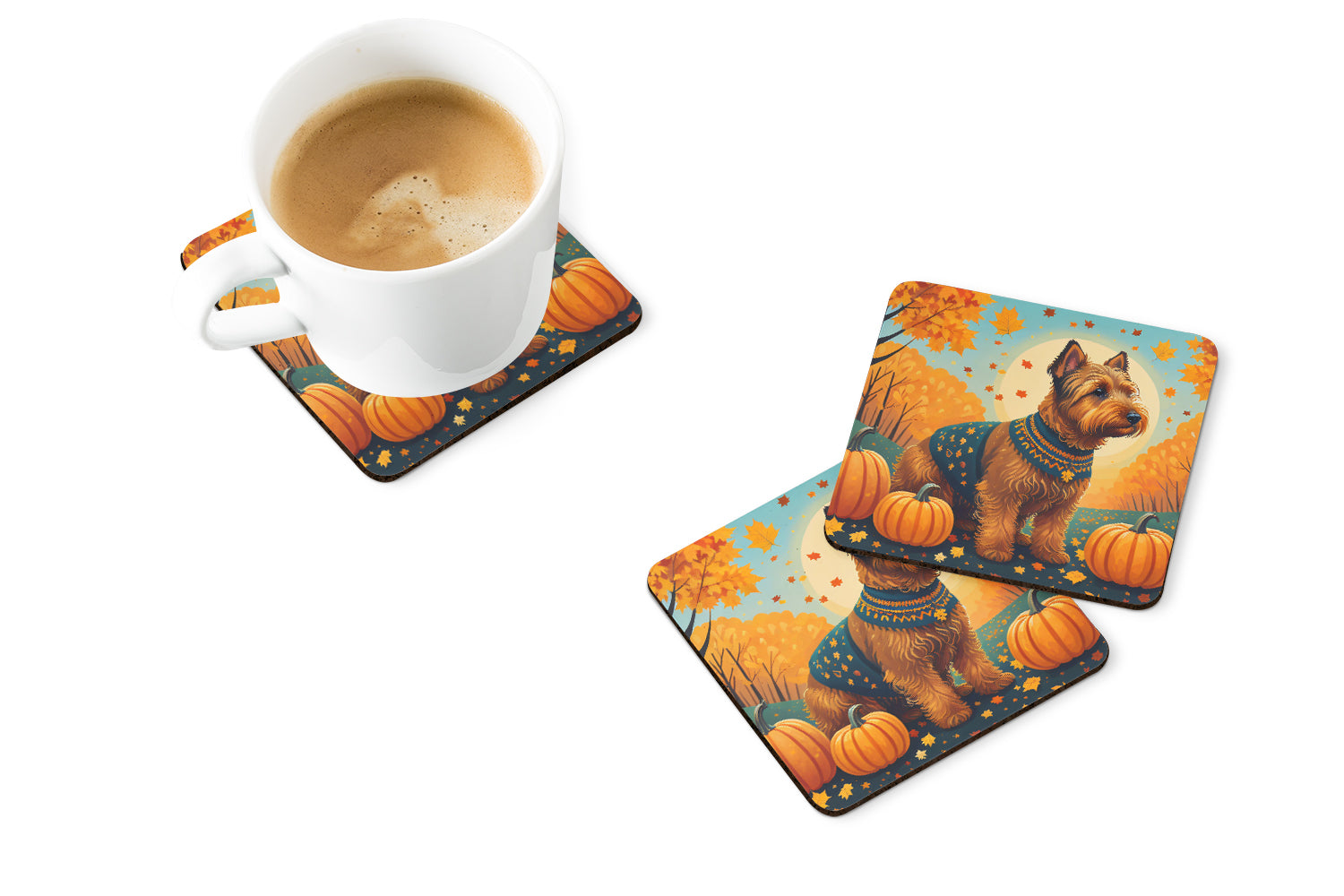 Welsh Terrier Fall Foam Coasters Set of 4 Cup Coasters for Indoor Outdoor, Tabletop Protection, Anti Slip, Mouse pad Material
