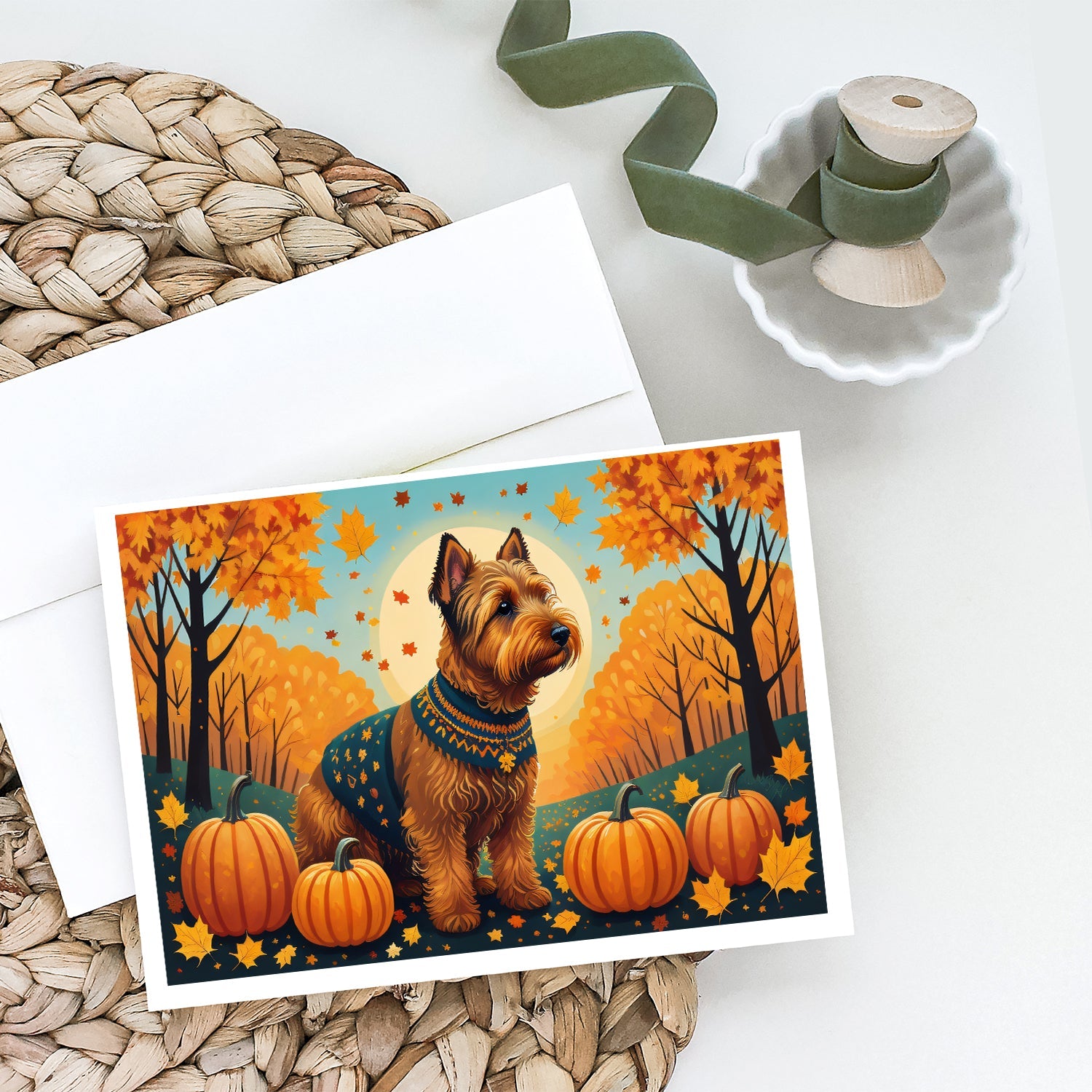 Welsh Terrier Fall Greeting Cards Pack of 8 Blank Cards with Envelopes Whimsical A7 Size 5x7