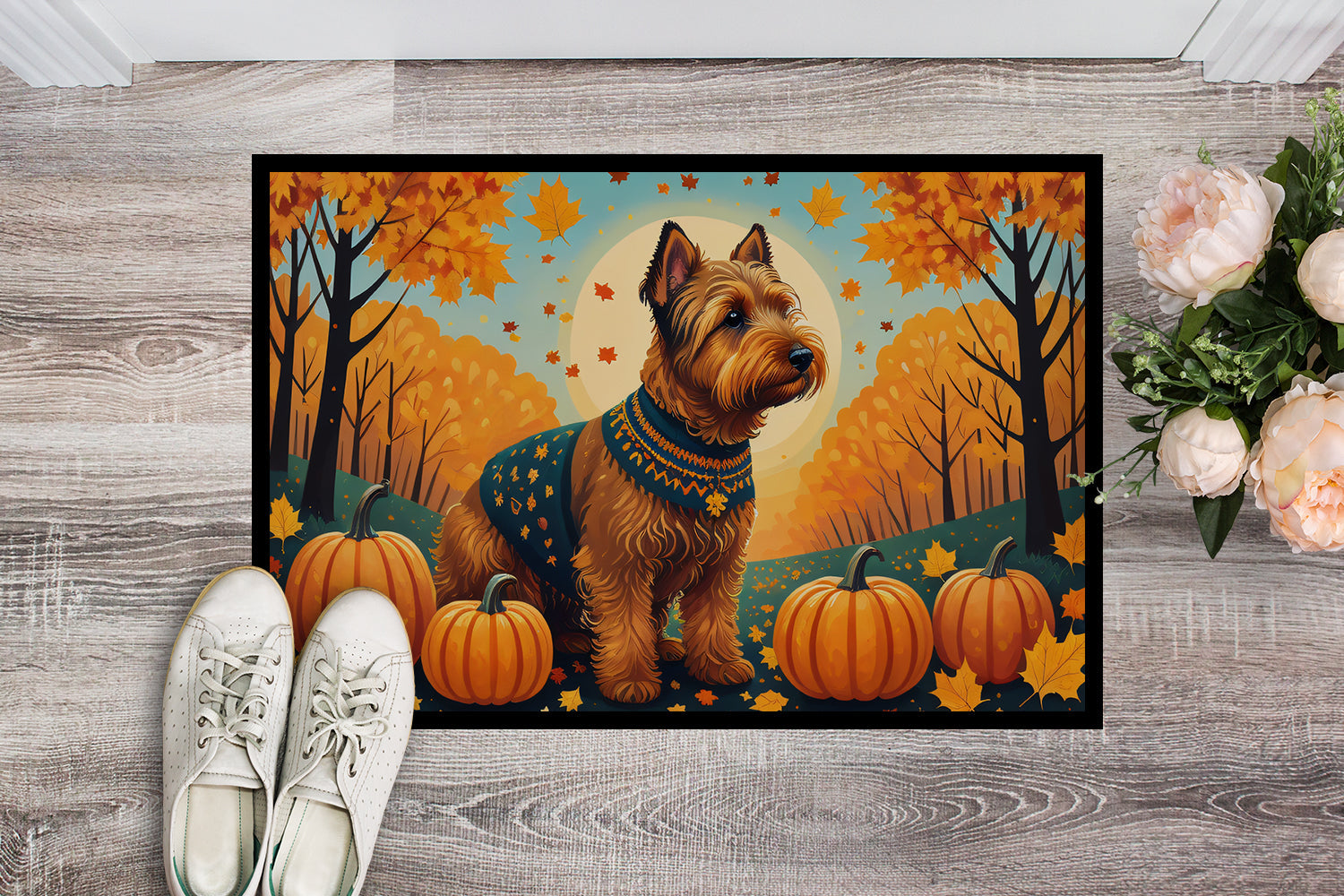 Welsh Terrier Fall Doormat Indoor Outdoor 24H X 36W Front Door Mat Rugs for Entryway, Non Slip Washable Low Pile,