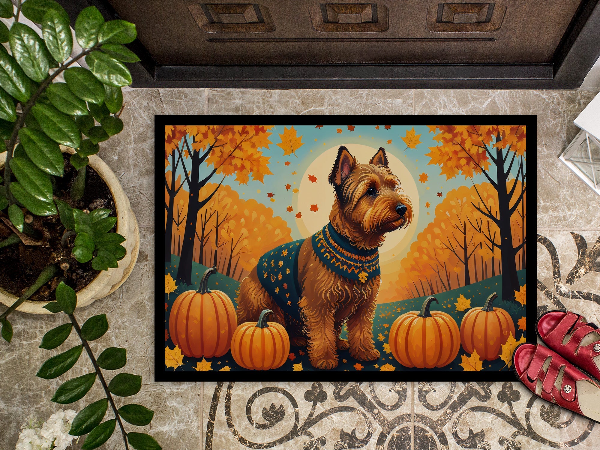 Welsh Terrier Fall Doormat Indoor Outdoor 18H X 27W Front Door Mat Rugs for Entryway, Non Slip Washable