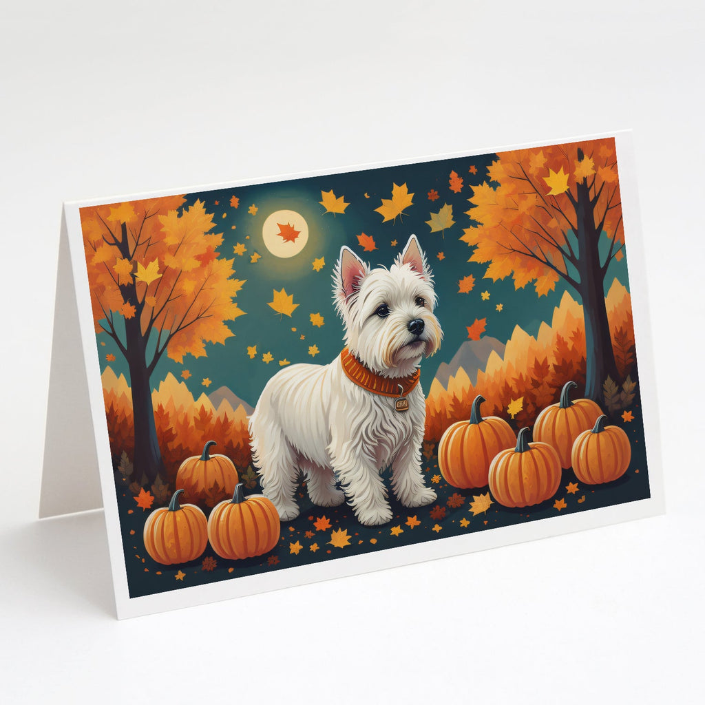 Westie Fall Greeting Cards Pack of 8 Blank Cards with Envelopes Whimsical A7 Size 5x7