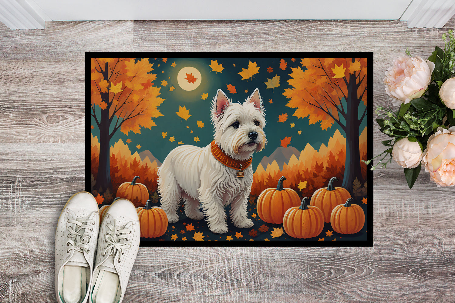 Westie Fall Doormat Indoor Outdoor 18H X 27W Front Door Mat Rugs for Entryway, Non Slip Washable