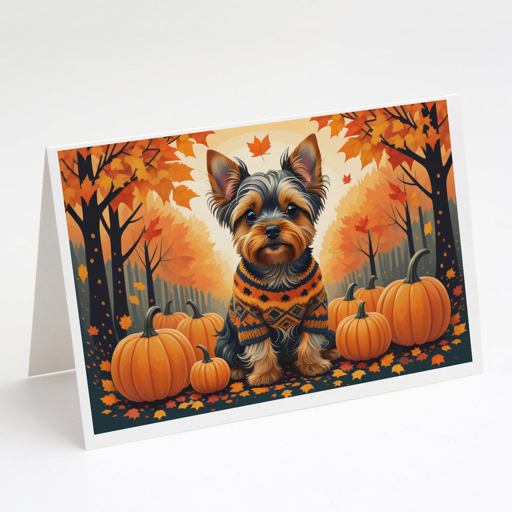Yorkshire Terrier Fall Greeting Cards Pack of 8 Blank Cards with Envelopes Whimsical A7 Size 5x7