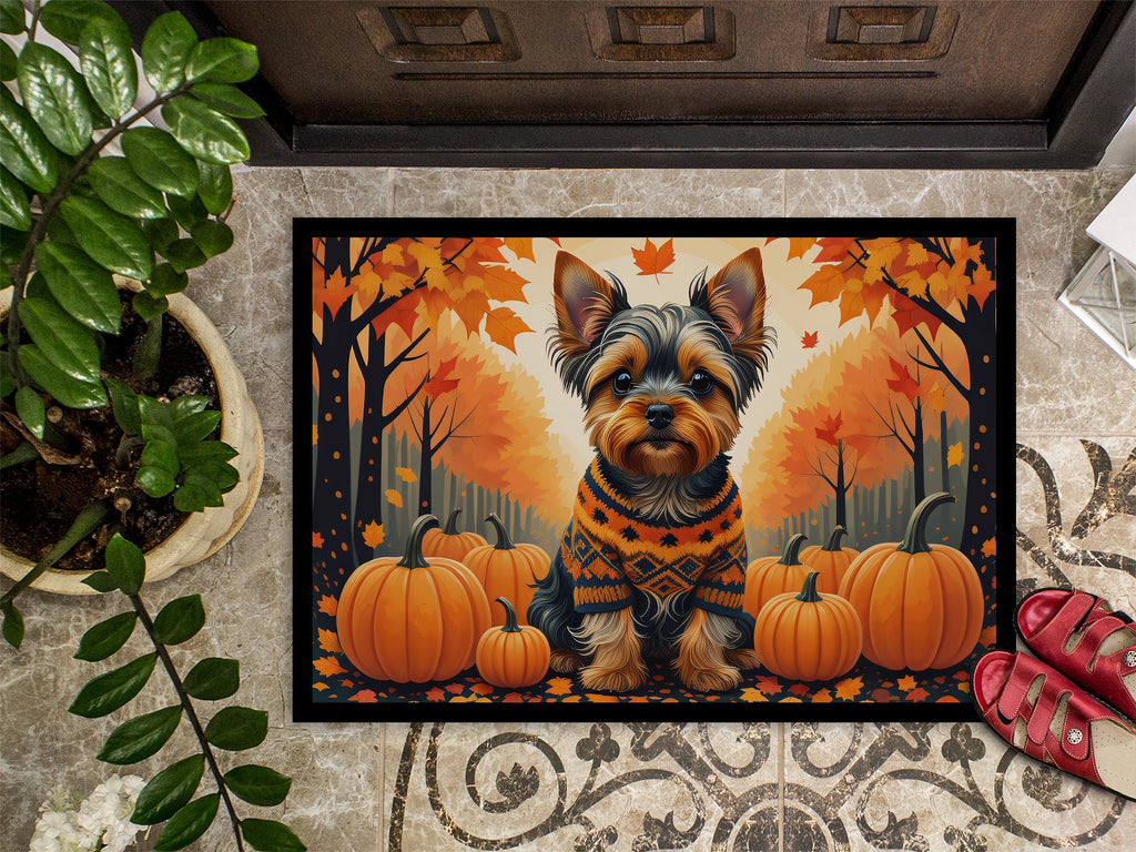 Yorkshire Terrier Fall Doormat Indoor Outdoor 24H X 36W Front Door Mat Rugs for Entryway, Non Slip Washable Low Pile,