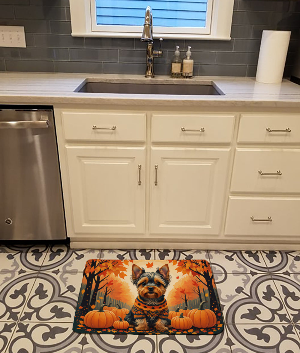 Yorkshire Terrier Fall Memory Foam Kitchen Mat Machine Washable Anti-Fatigue Cushion Comfort Bath or Kitchen Rug