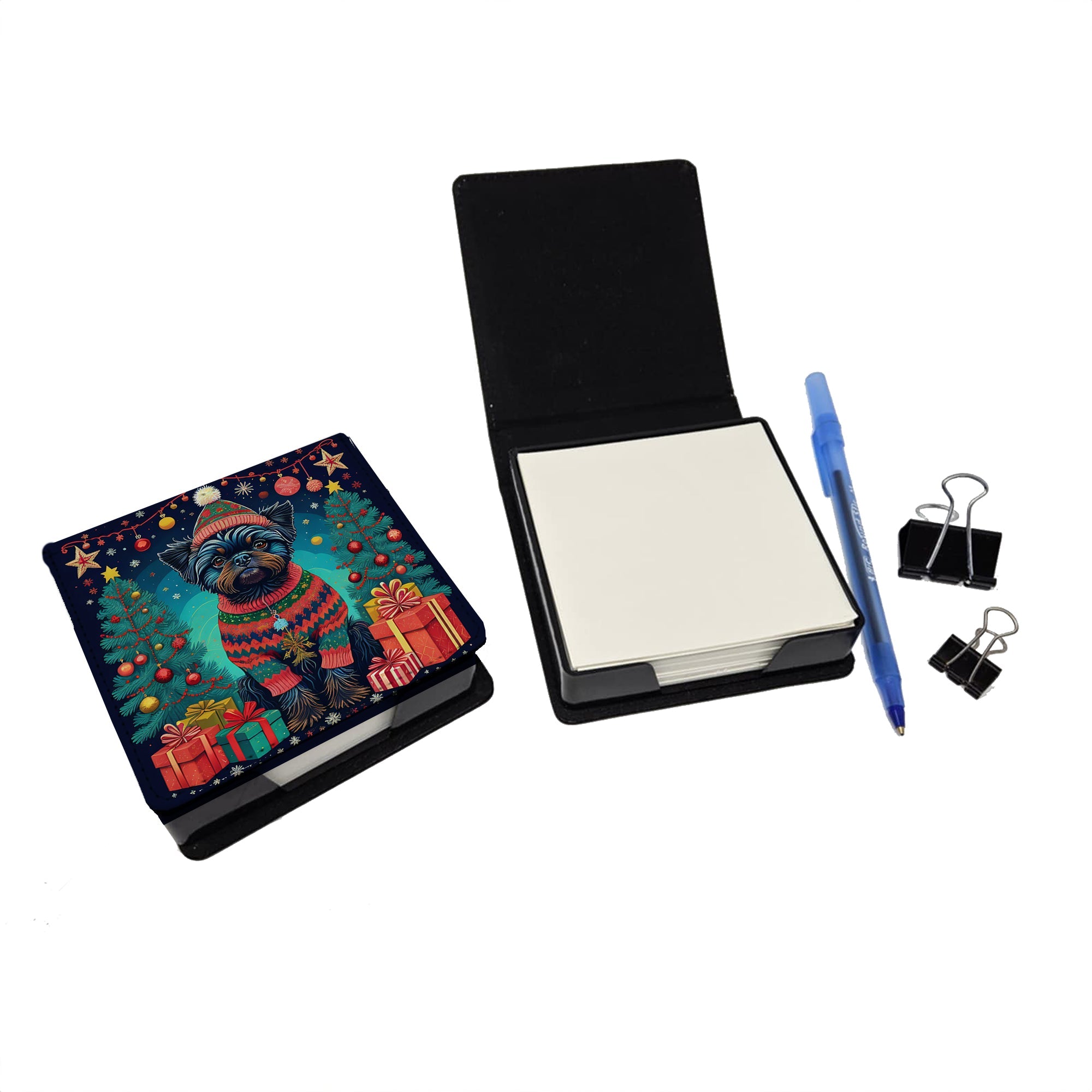 Affenpinscher Christmas PU Leather Note Paper Holder with Artist-Designed Cover, Desk Accessory, Office Gift