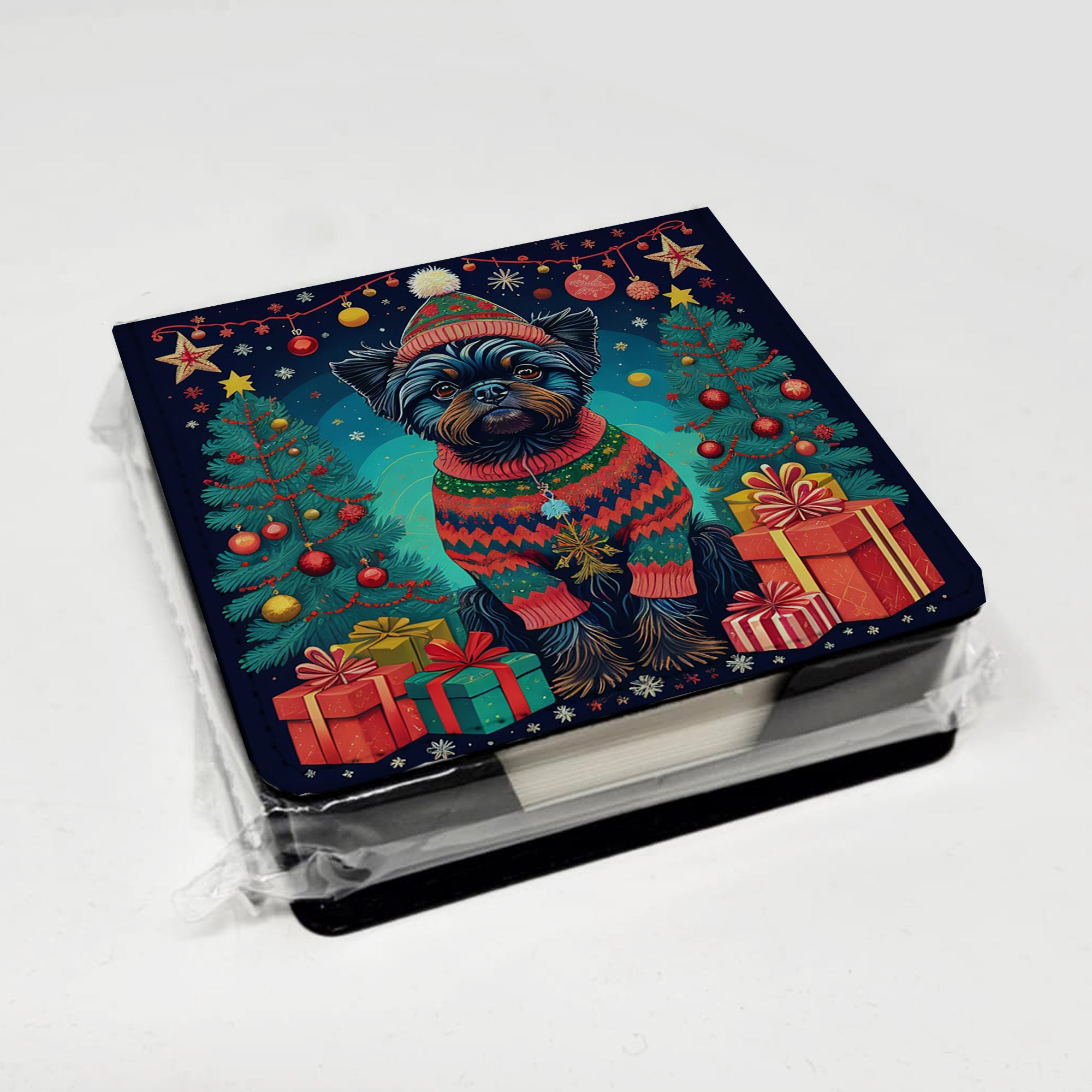 Affenpinscher Christmas PU Leather Note Paper Holder with Artist-Designed Cover, Desk Accessory, Office Gift