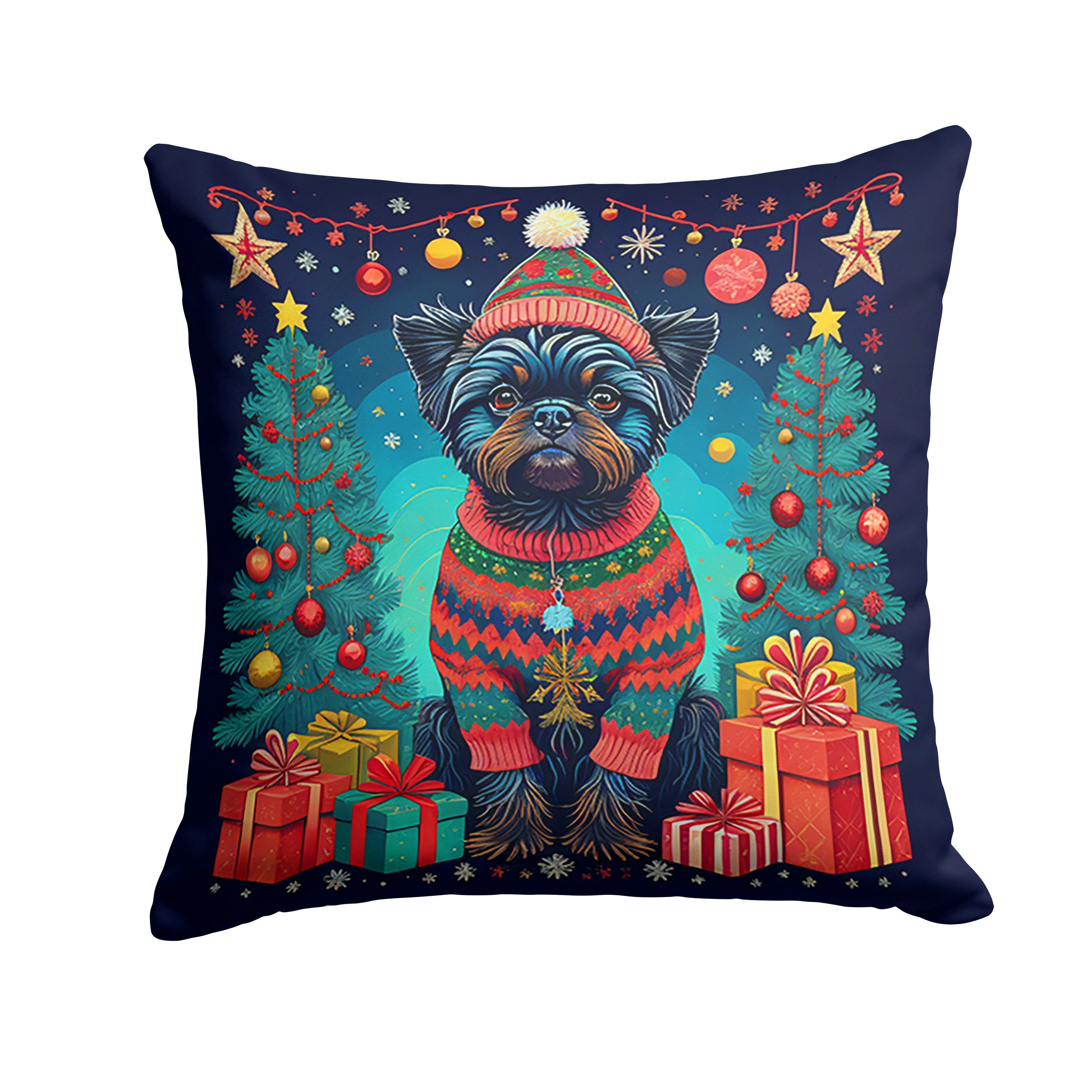Affenpinscher Christmas Decorative Throw Pillow 14x14 Indoor Outdoor Accent Cushion, Fabric Cover with Insert for Sofa, Bed, Porch & Living Room