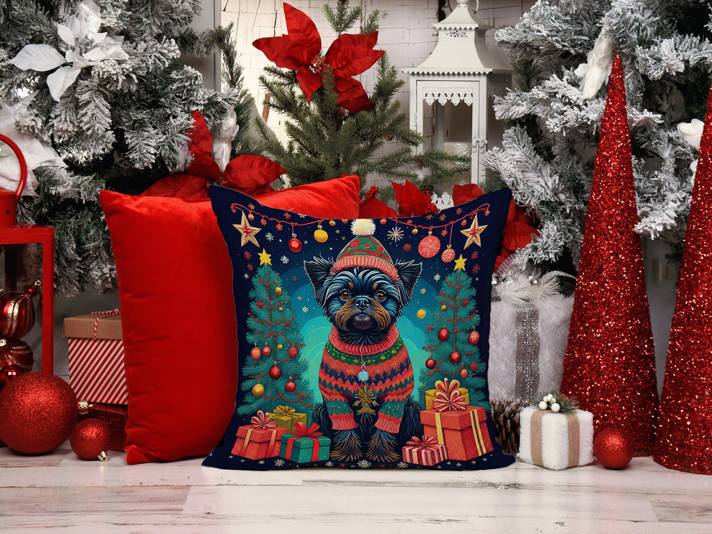 Affenpinscher Christmas Decorative Throw Pillow 14x14 Indoor Outdoor Accent Cushion, Fabric Cover with Insert for Sofa, Bed, Porch & Living Room